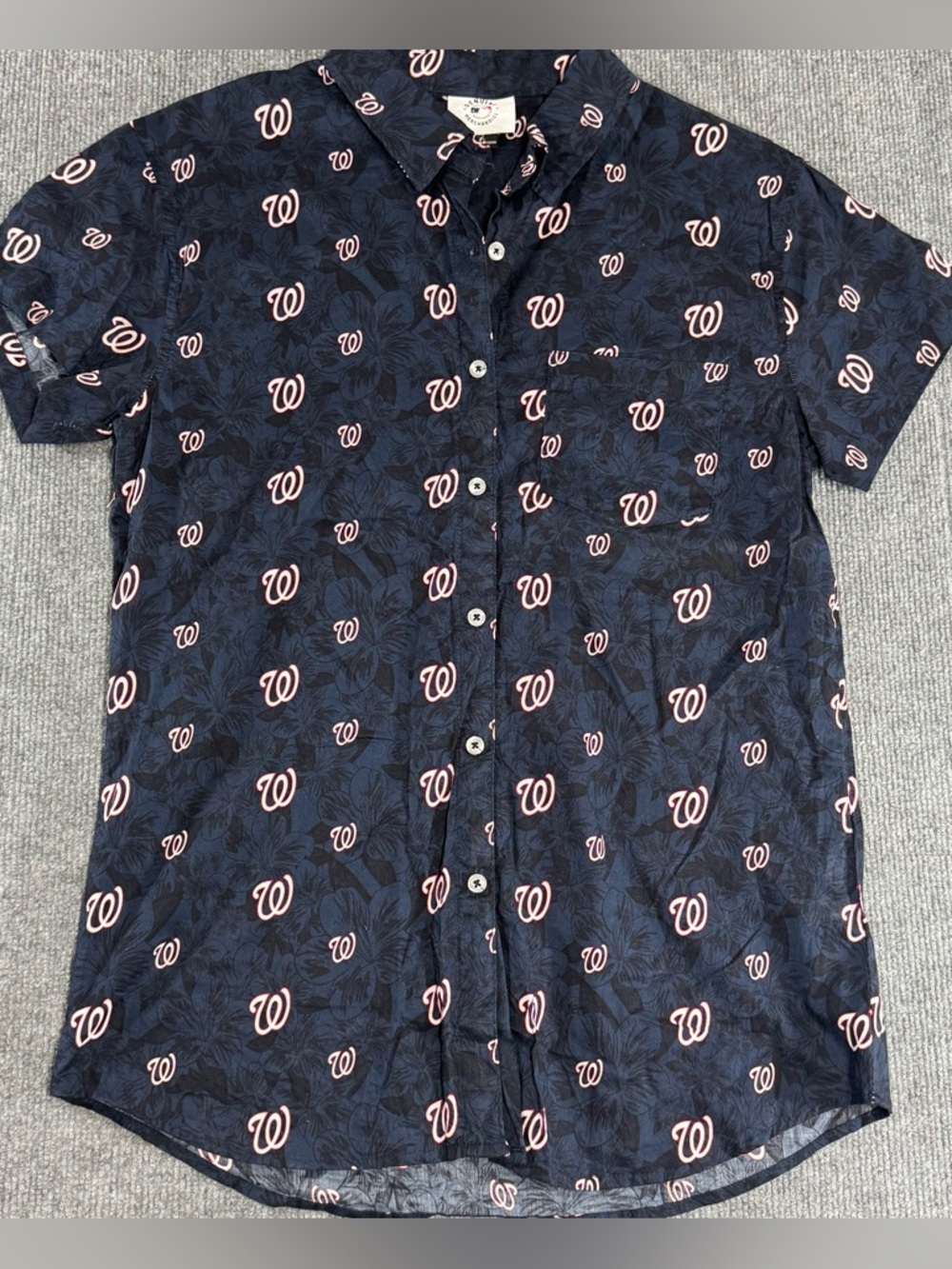 Washington Nationals MLB Floral Button Up Shirt L Navy Sheer Cotton Tropical